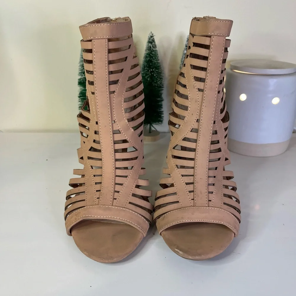 Anne Michell Nude Strappy Peep-Toe Stiletto Heel